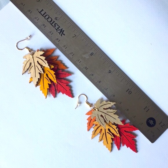 Maple Leaves in Fall Color Dangle Earrings - Picture 9 of 9